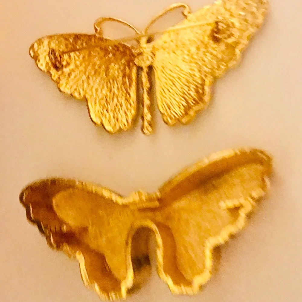 Kenneth Jay Lane Butterfly Pin and Box  Green Enamel Rhinestones made Thailand